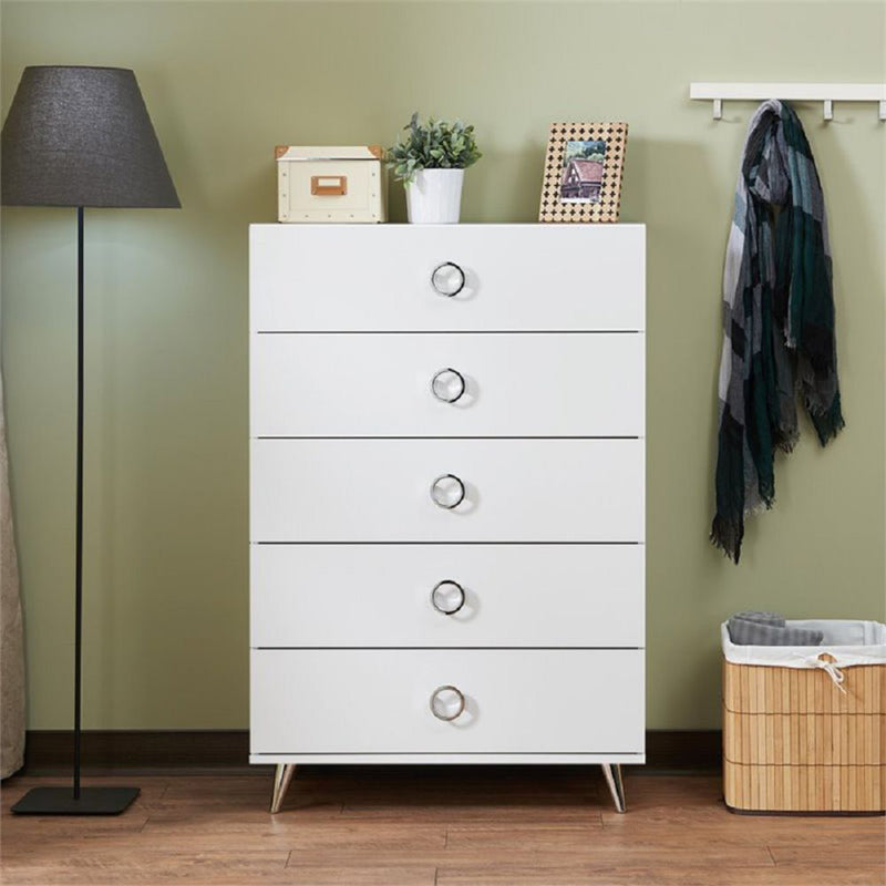 5 Drawers Chest Wood Cabinet with Metal Foots