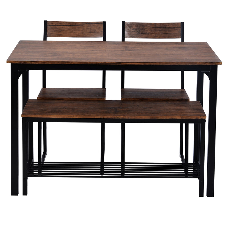 4 Piece Dining Set for 4 Kitchen Table Set Computer Desk with 2 Chairs and Bench for Home Dining Room, Brown