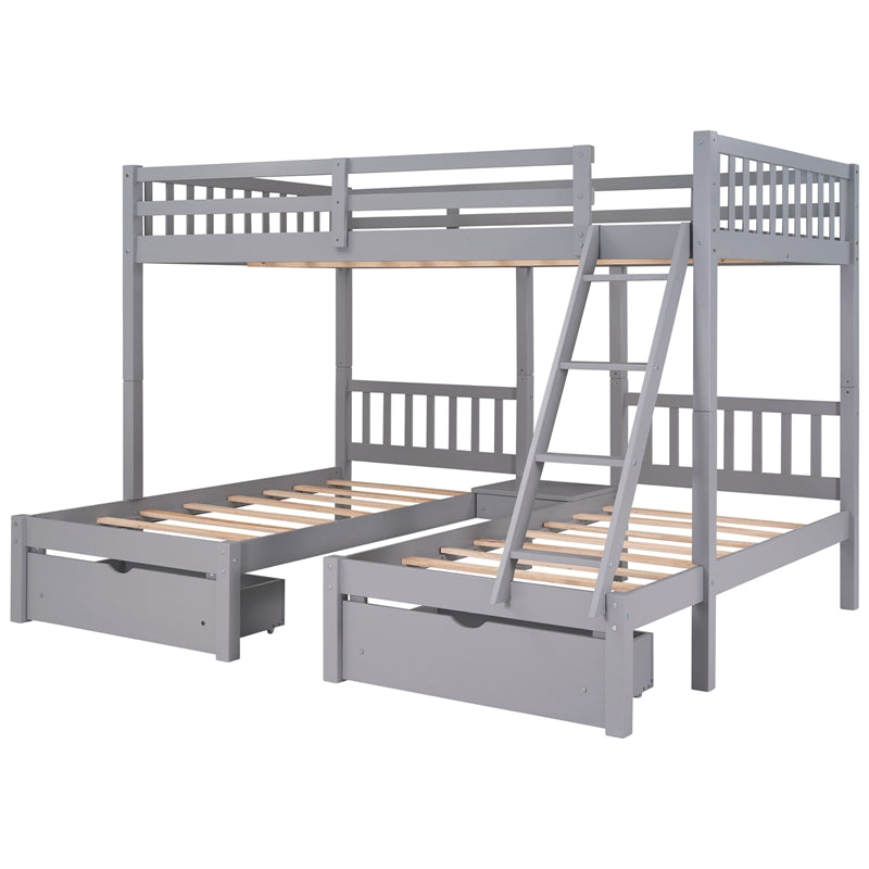 Twin Over Twin/full Convertible Bunk Bed Collapsible With Ladder Bed With Removable Platform Extra Space