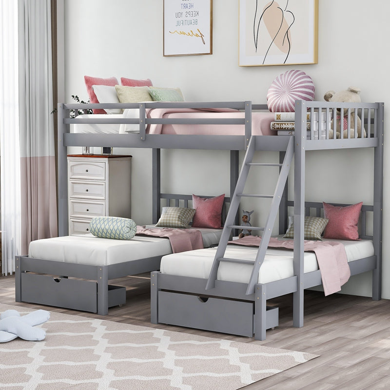 Twin Over Twin/full Convertible Bunk Bed Collapsible With Ladder Bed With Removable Platform Extra Space