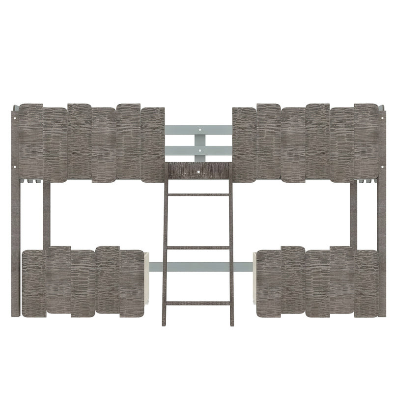 Twin Size Rustic Loft Bed with Two Drawers,Gray