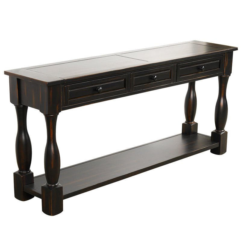 Console Table 64" Long Sofa Table Easy Assembly with Drawers and Shelf for Entryway, Hallway, Living Room, Black, White