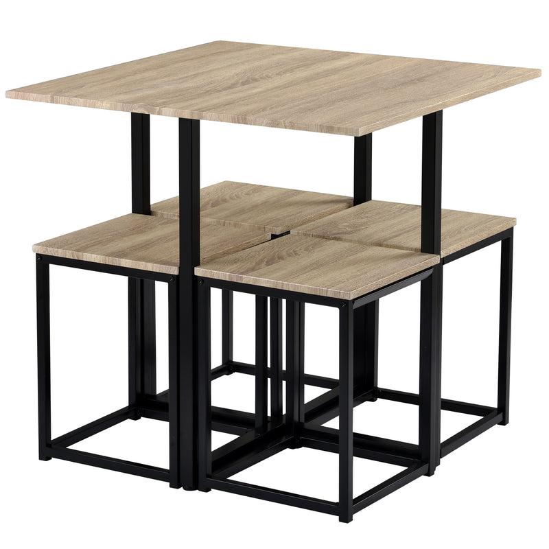 5 Piece Dining Set, Bar Table Set for 4, Bar Table with 4 Bar Stools, Industrial for Kitchen/Living Room/Bar/Restaurant, Oak+Black