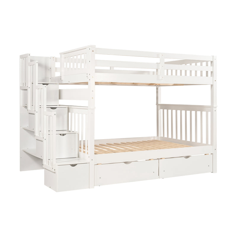 Full Over Full Bunk Bed with Shelves and 6 Storage Drawers, White