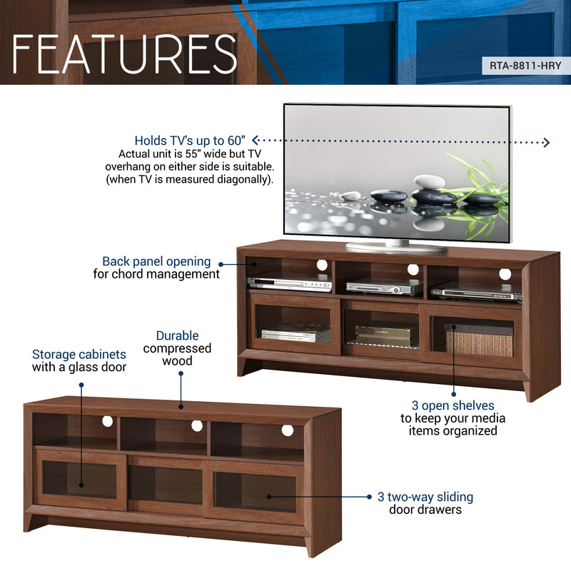 Techni Mobili Modern TV Stand with Storage for TVs Up To 60", Hickory