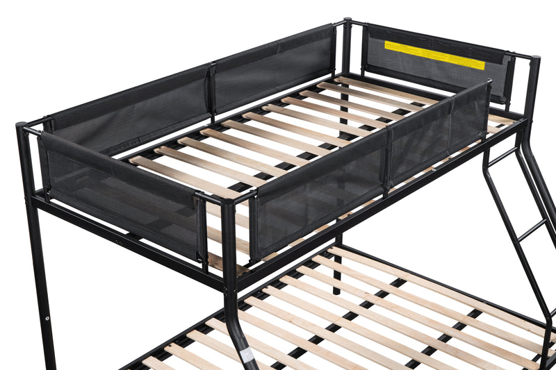 Twin over Full Metal Bunk Bed with Trundle (Wood Slat and Textilene Guardrail)