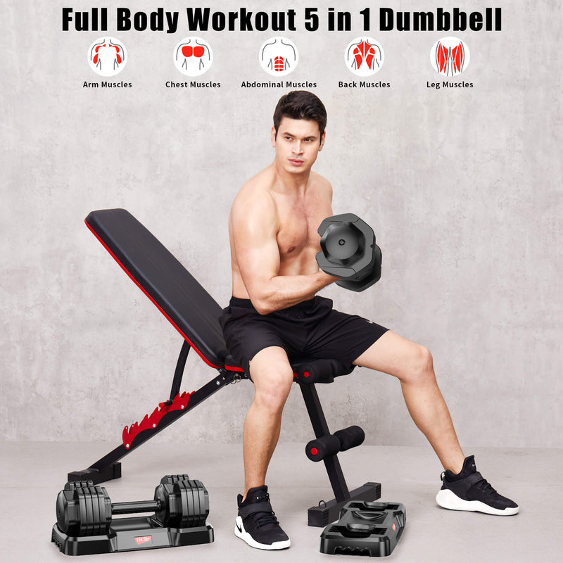 Adjustable Dumbbells, Fast Adjustable Weight 15LBs-55LBs by Turning Handle Dumbbell Set Weights Dumbbells Set Suitable for Man and Women, Black (Single)