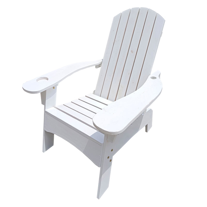 Outdoor or indoor Wood  Adirondack chair  with an hole to hold umbrella on the arm ,white