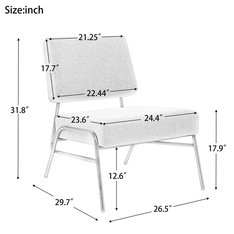 Wire Metal Frame Slipper Chair, Armless Accent Chair Lounge Chair for Living Room, Bedroom, Home Office,Yellow Linen