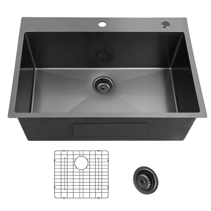 25x22inch Gunmetal Black Topmount 304 Stainless Steel 18 Gauge Kitchen Sink