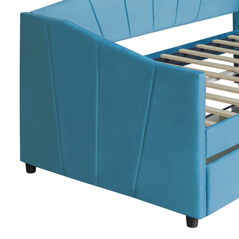 Upholstered daybed Twin Size with Two Drawers and Wood Slat Suppot ,Blue