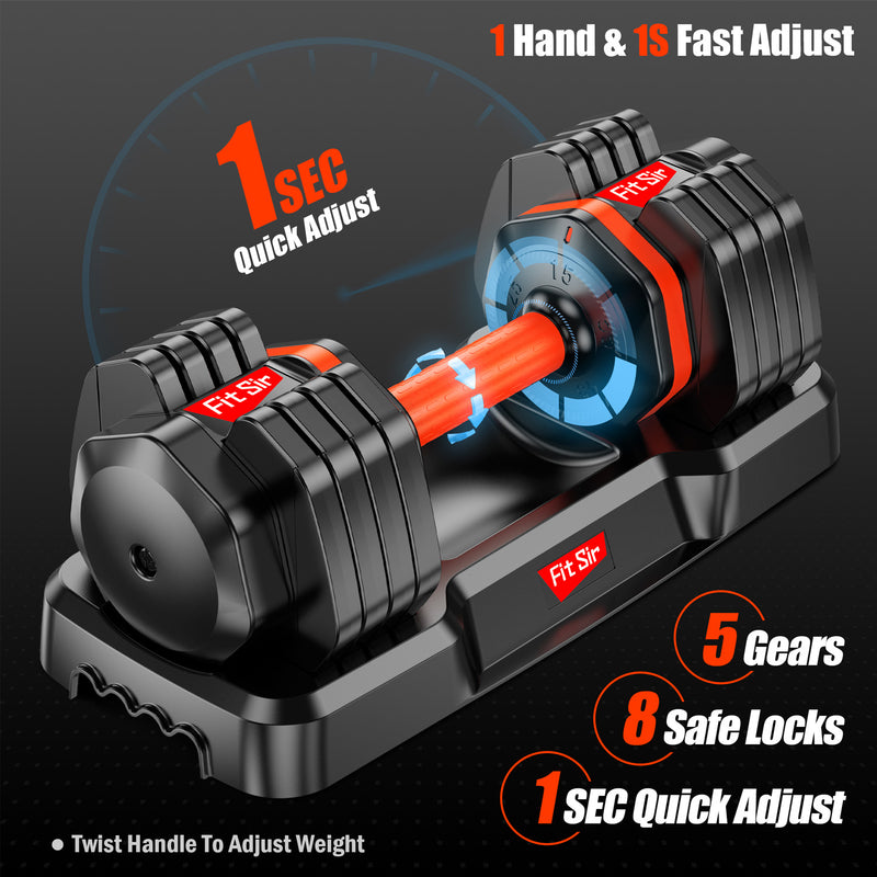 Adjustable Dumbbells, Fast Adjustable Weight 15LBs-55LBs by Turning Handle Dumbbell Set Weights Dumbbells Set Suitable for Man and Women, Orange (Single)