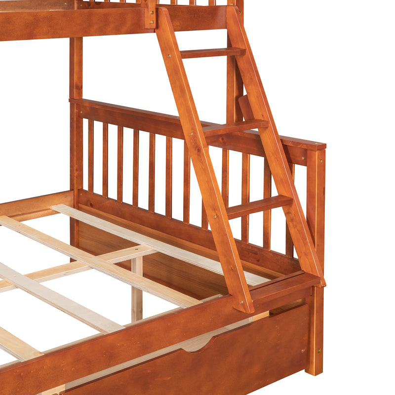 Twin-Over-Full Bunk Bed with Ladders and Two Storage Drawers (Walnut)