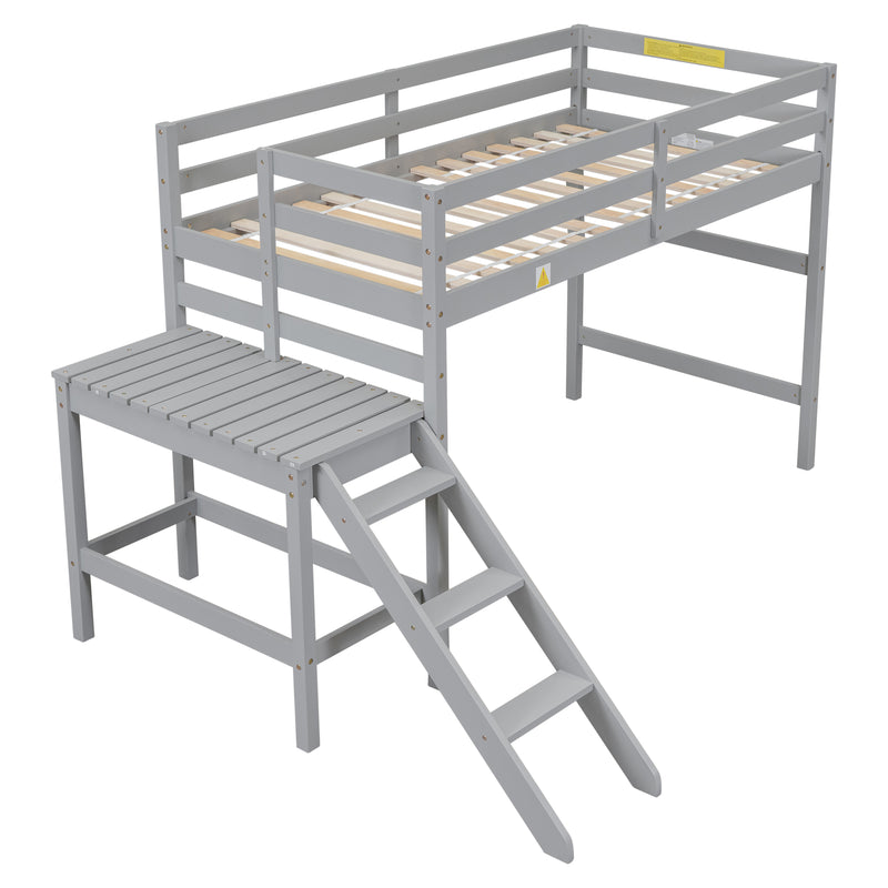 Twin Loft Bed with Platform,ladder,Gray