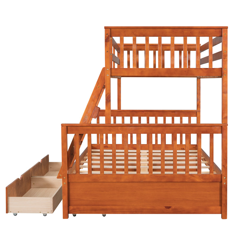 Twin-Over-Full Bunk Bed with Ladders and Two Storage Drawers (Walnut)