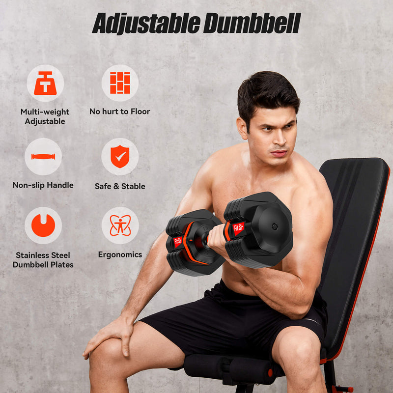 Adjustable Dumbbells, Fast Adjustable Weight 15LBs-55LBs by Turning Handle Dumbbell Set Weights Dumbbells Set Suitable for Man and Women, Orange (Single)