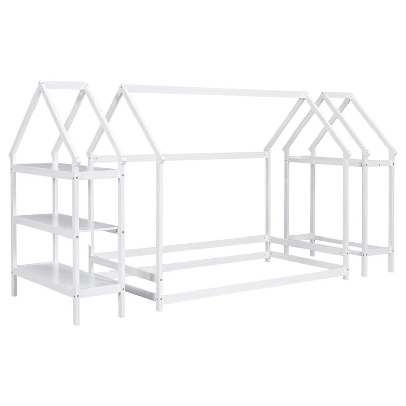 Twin House-Shaped Floor Bed with 2 Detachable Stands,White