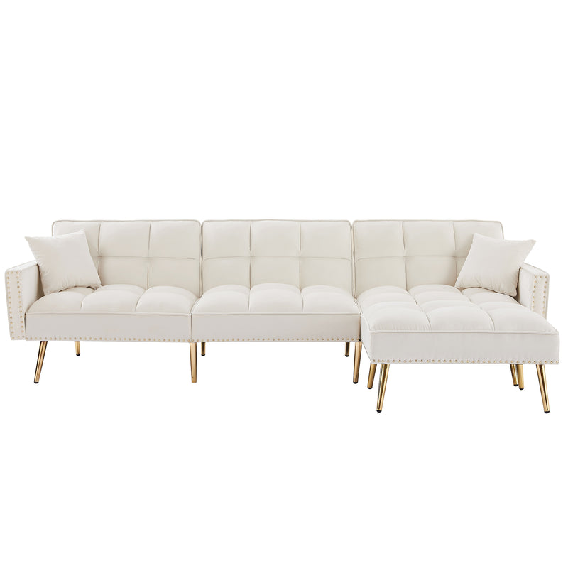 Modern Velvet Upholstered Reversible Sectional Sofa Bed , L-Shaped Couch with Movable Ottoman For Living Room.