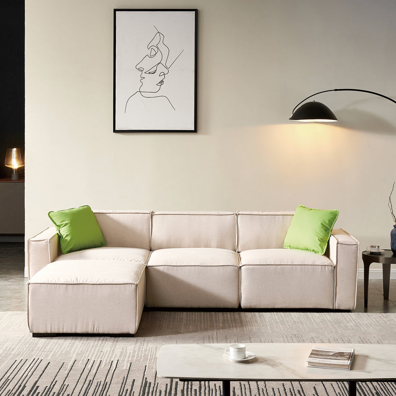 【video】Modular Sofa L Shape with Convertible Ottoman Chaise(Beige)