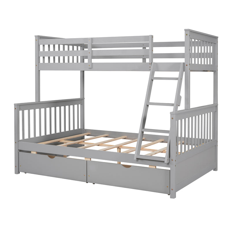 Twin-Over-Full Bunk Bed with Ladders and Two Storage Drawers(Gray)