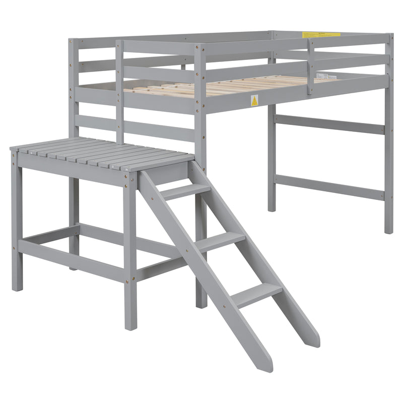 Twin Loft Bed with Platform,ladder,Gray