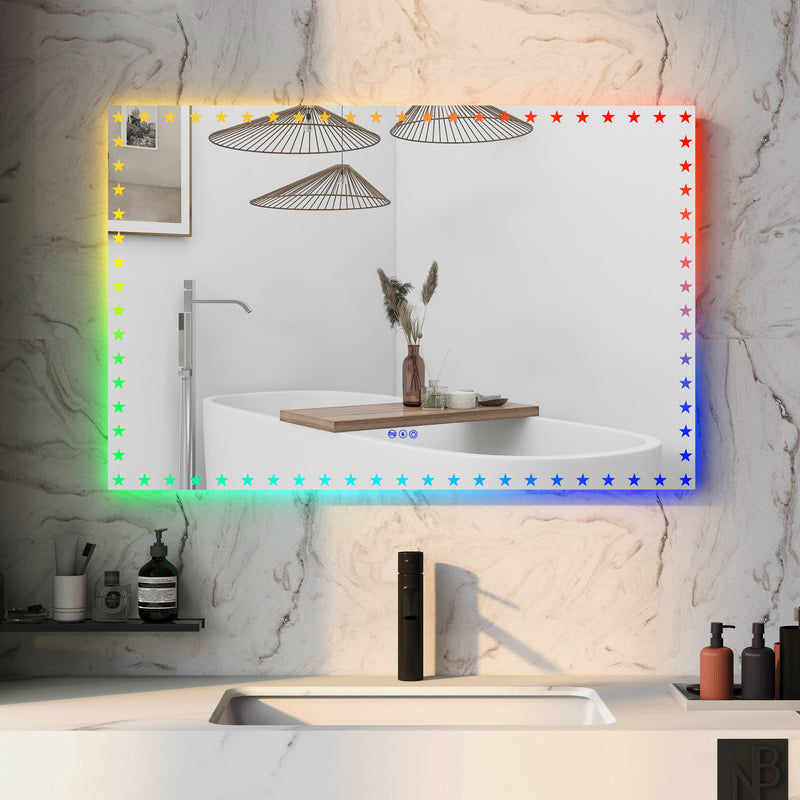 55X36 inch LED Bathroom Mirror with Lights Backlit RGB Color Changing Lighted Mirror for Bathroom Wall Dimmable Anti-Fog Memory Rectangular Vanity Mirror (RGB Multicolor Backlit + Front-Lighted