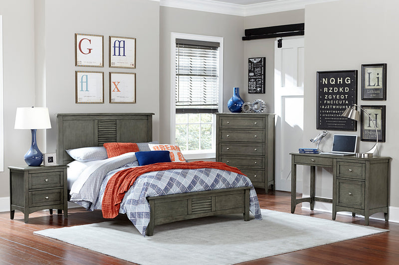 Transitional Style Cool Gray Finish 1pc Queen Size Bed Birch Veneer Wood Bedroom Furniture