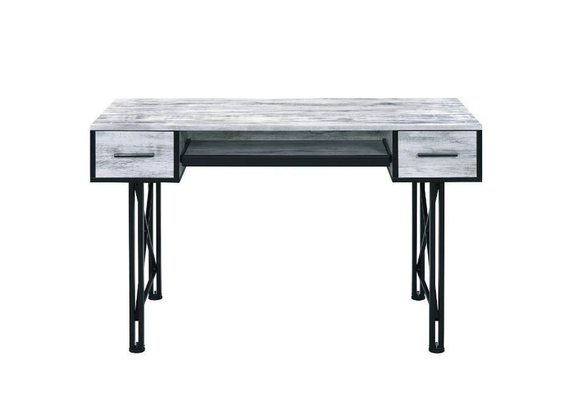 Settea Computer Desk, Antique White & Black Finish