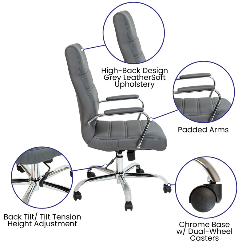 High Back Executive Swivel Office Chair with Metal Frame and Arms