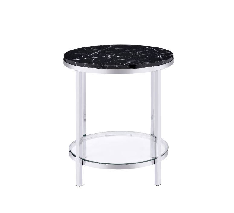 Virlana End Table, Faux Black Marble & Chrome Finish