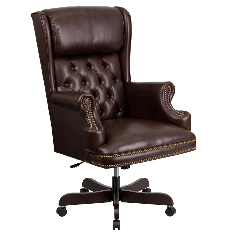 High Back Traditional Tufted LeatherSoft Executive Swivel Ergonomic Office Chair with Oversized Headrest and Nail Trim Arms