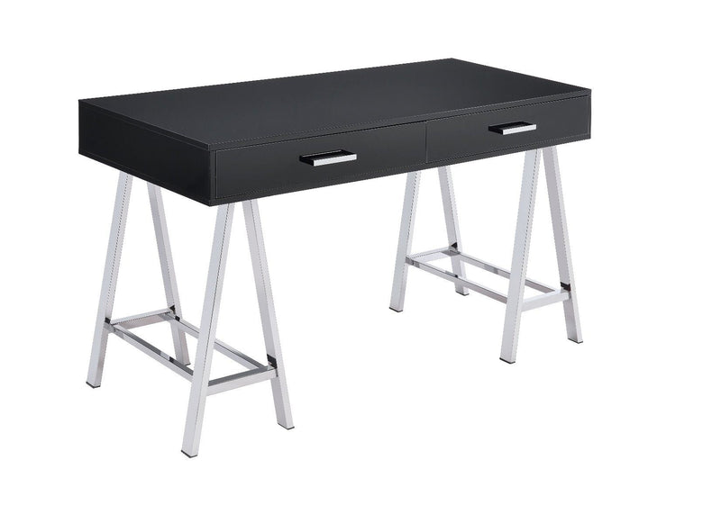 Coleen Built-in USB Port Writing Desk, Black High Gloss & Chrome Finish YF