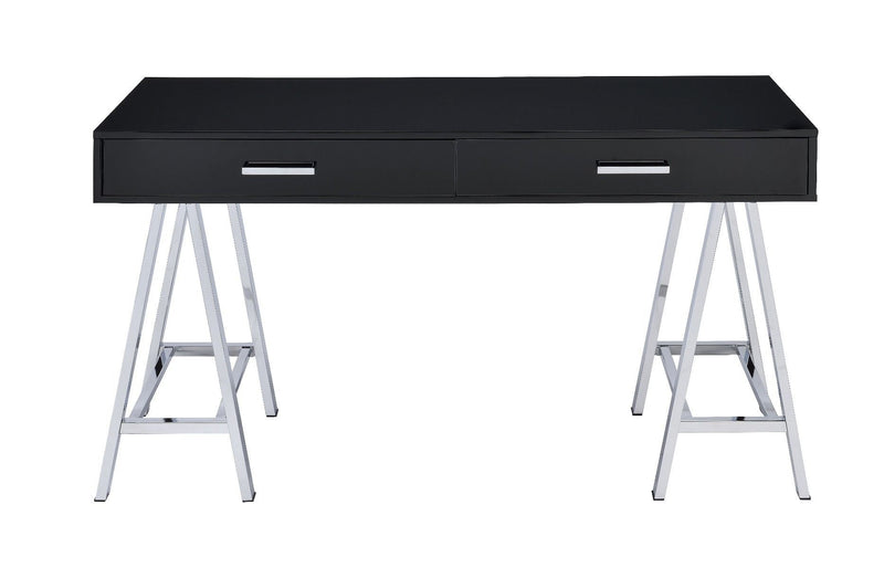 Coleen Built-in USB Port Writing Desk, Black High Gloss & Chrome Finish YF