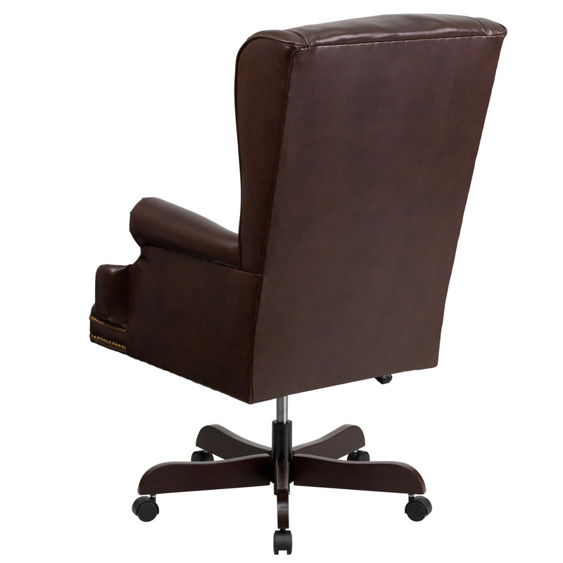 High Back Traditional Tufted LeatherSoft Executive Swivel Ergonomic Office Chair with Oversized Headrest and Nail Trim Arms