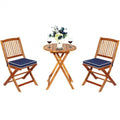 3 Pieces Patio Folding Wooden Bistro Set Cushioned Chair