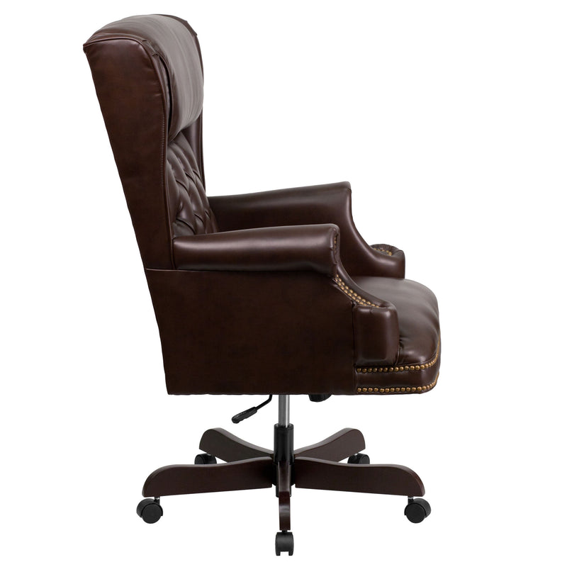 High Back Traditional Tufted LeatherSoft Executive Swivel Ergonomic Office Chair with Oversized Headrest and Nail Trim Arms