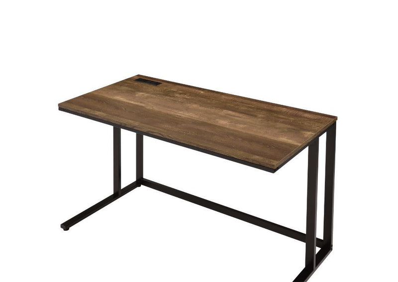 Writing Desk, Tyrese Built-in USB Port Writing Desk, Walnut & Black Finish AL