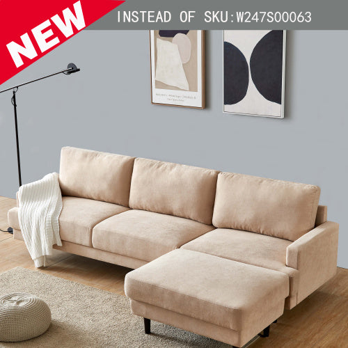 Modern fabric sofa L shape, 3 seater with ottoman-104" Beige