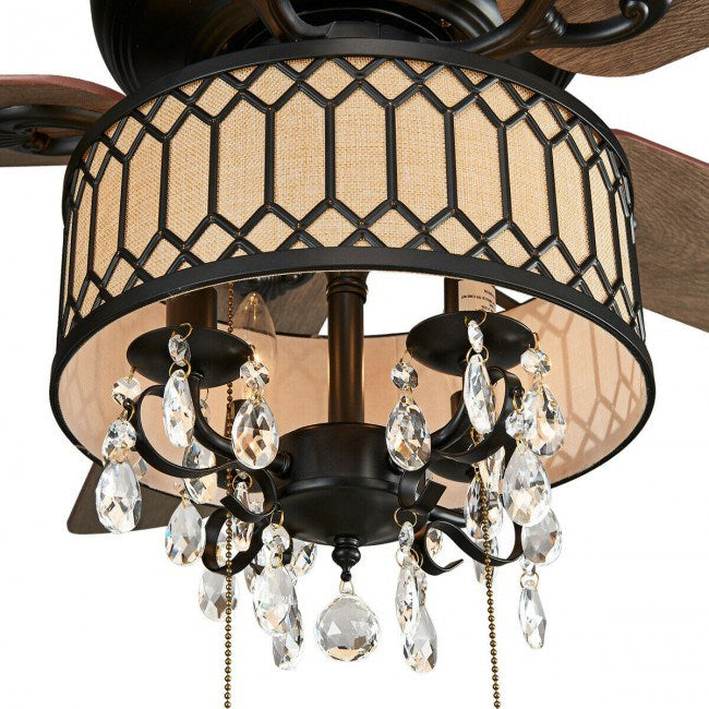 52 Inch Crystal Ceiling Fan Lamp w/ 5 Reversible Blades