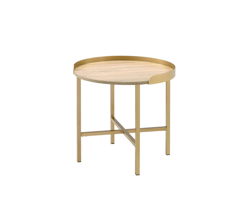 Mithea End Table, Oak Table Top & Gold Finish