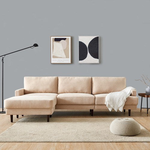 Modern fabric sofa L shape, 3 seater with ottoman-104" Beige