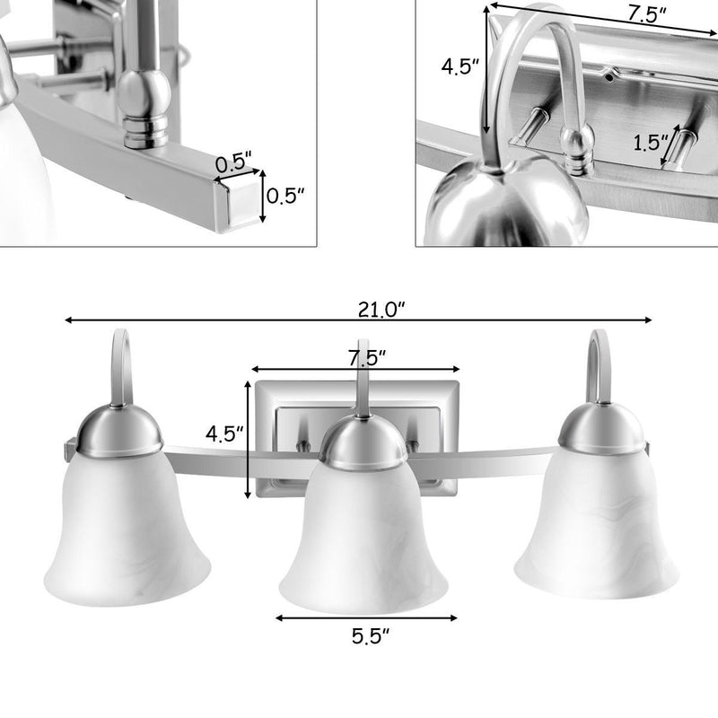 3-Light LED Bath Vanity Light with Alabaster Glass Dimmable