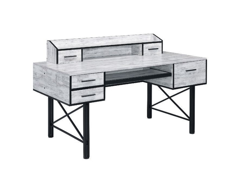 Safea Computer Desk, Antique White & Black Finish