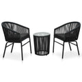 3 Piece Bistro Set with Cushions PVC Rattan Black