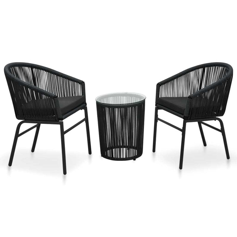 3 Piece Bistro Set with Cushions PVC Rattan Black