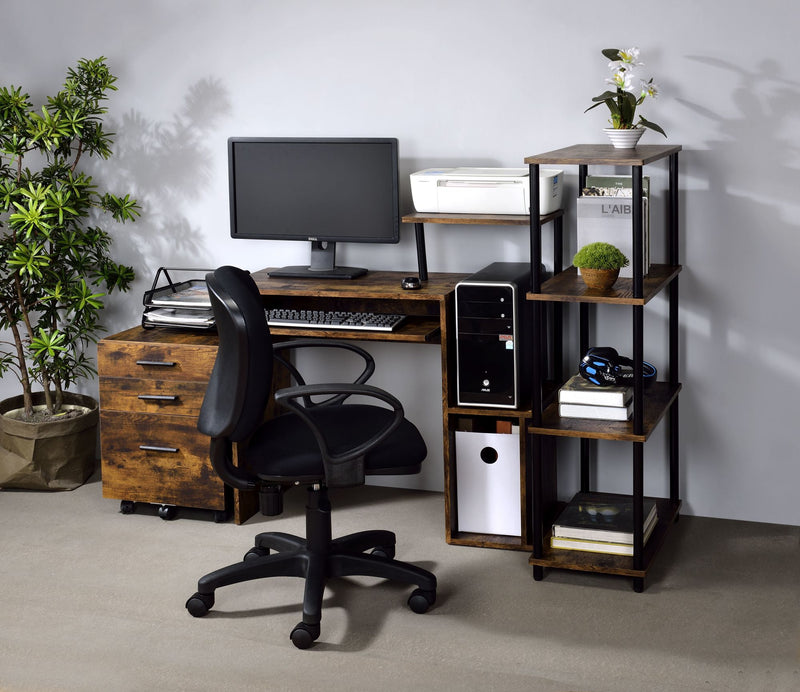 Computer Desk, Weathered Oak & Black Finish