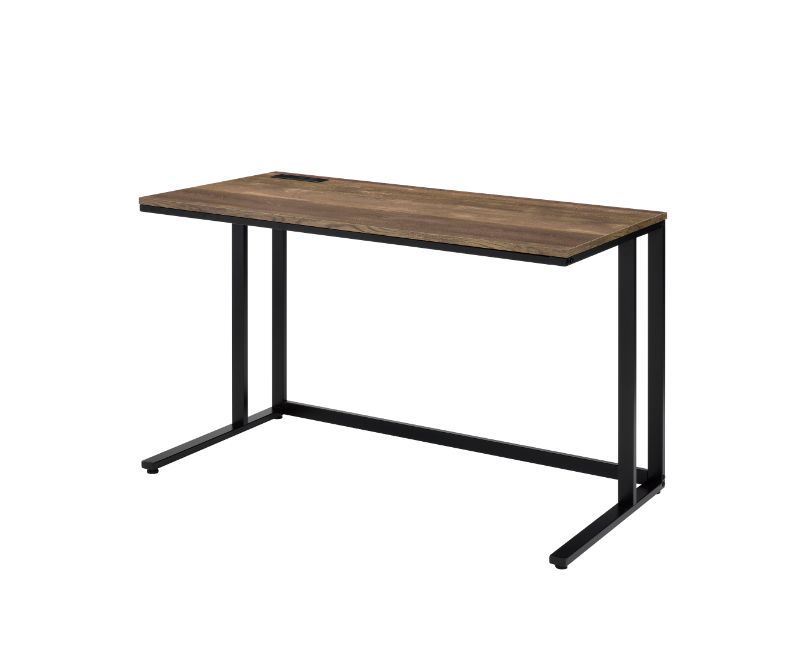 Writing Desk, Tyrese Built-in USB Port Writing Desk, Walnut & Black Finish AL