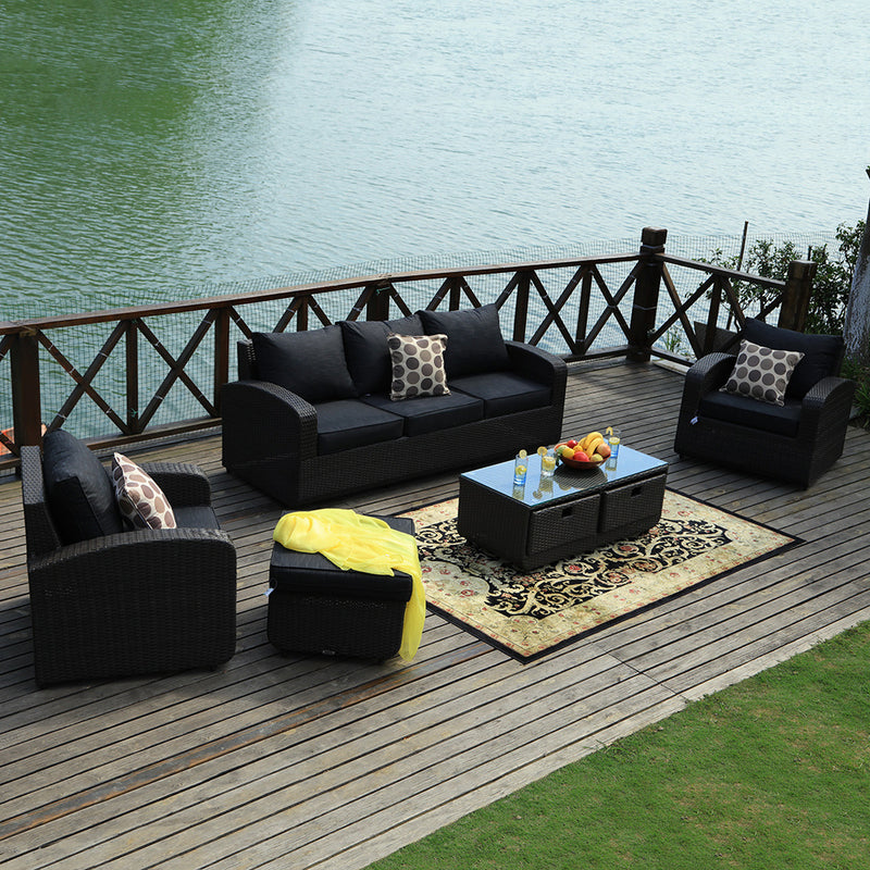 Direct Wicker Aluminum 5-piece Outdoor PE Rattan Wicker Sofa Rattan Patio Garden Furniture ,Gray