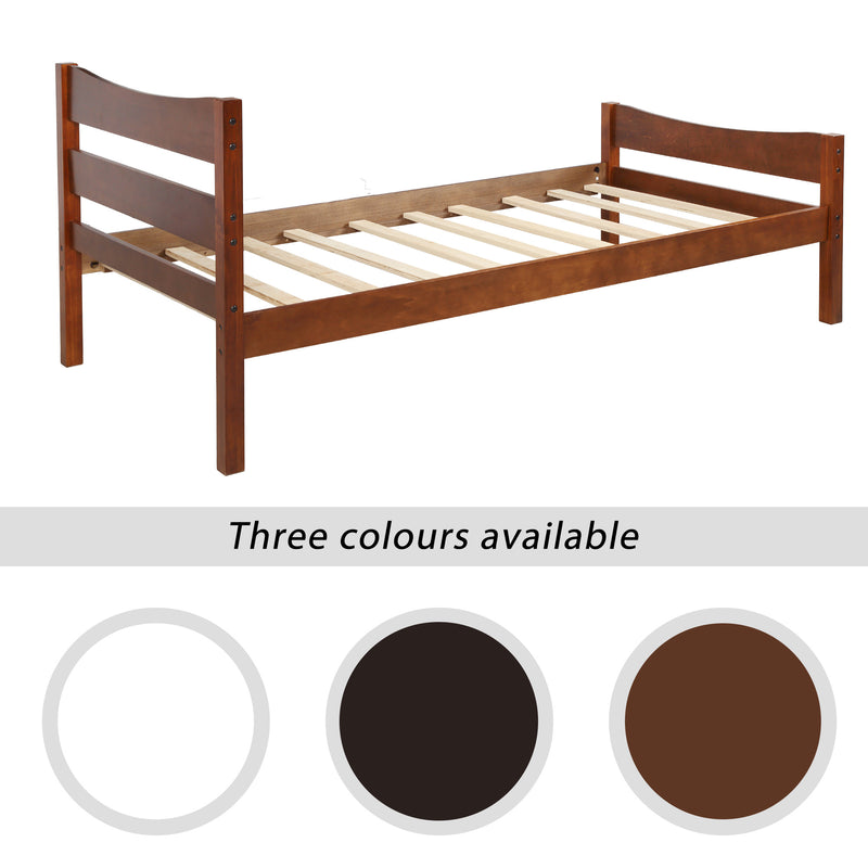 Twin Size Wood Platform Bed with Headboard and Wooden Slat Support (Walnut)