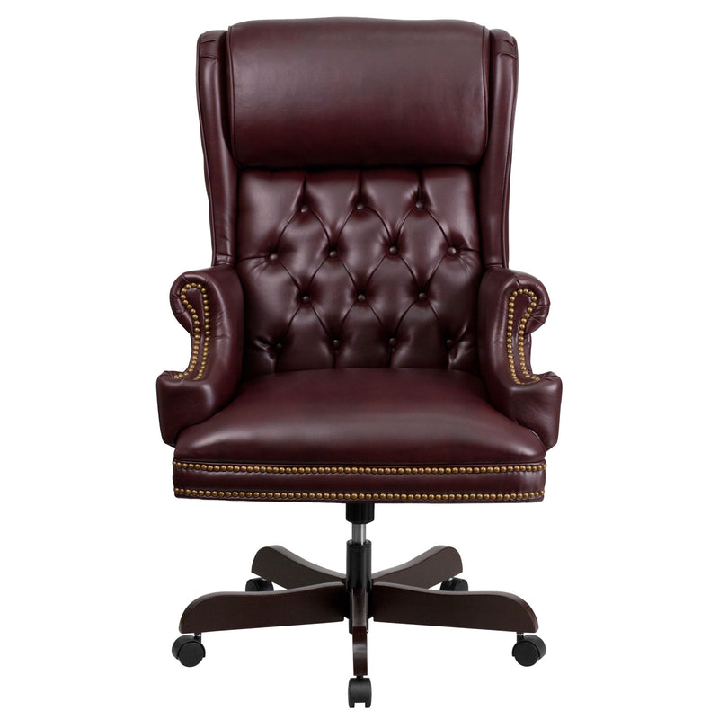 High Back Traditional Tufted LeatherSoft Executive Swivel Ergonomic Office Chair with Oversized Headrest and Nail Trim Arms